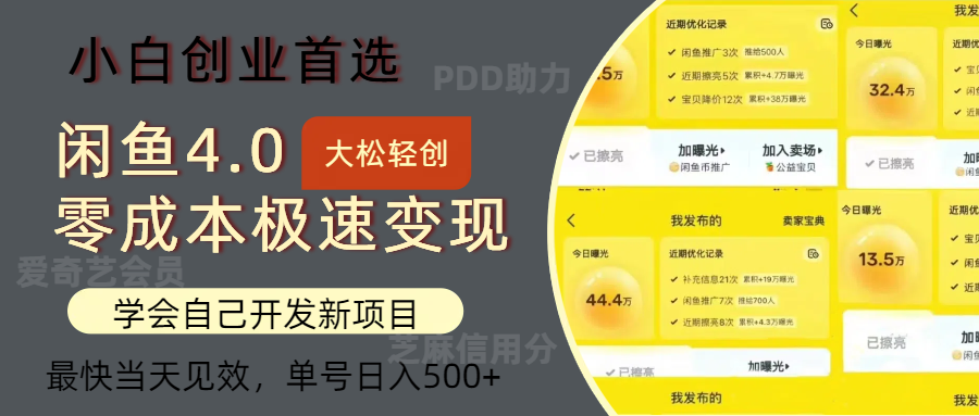 闲鱼0成本极速变现项目，多种变现方式，单号日入500+最新玩法-齐力副业