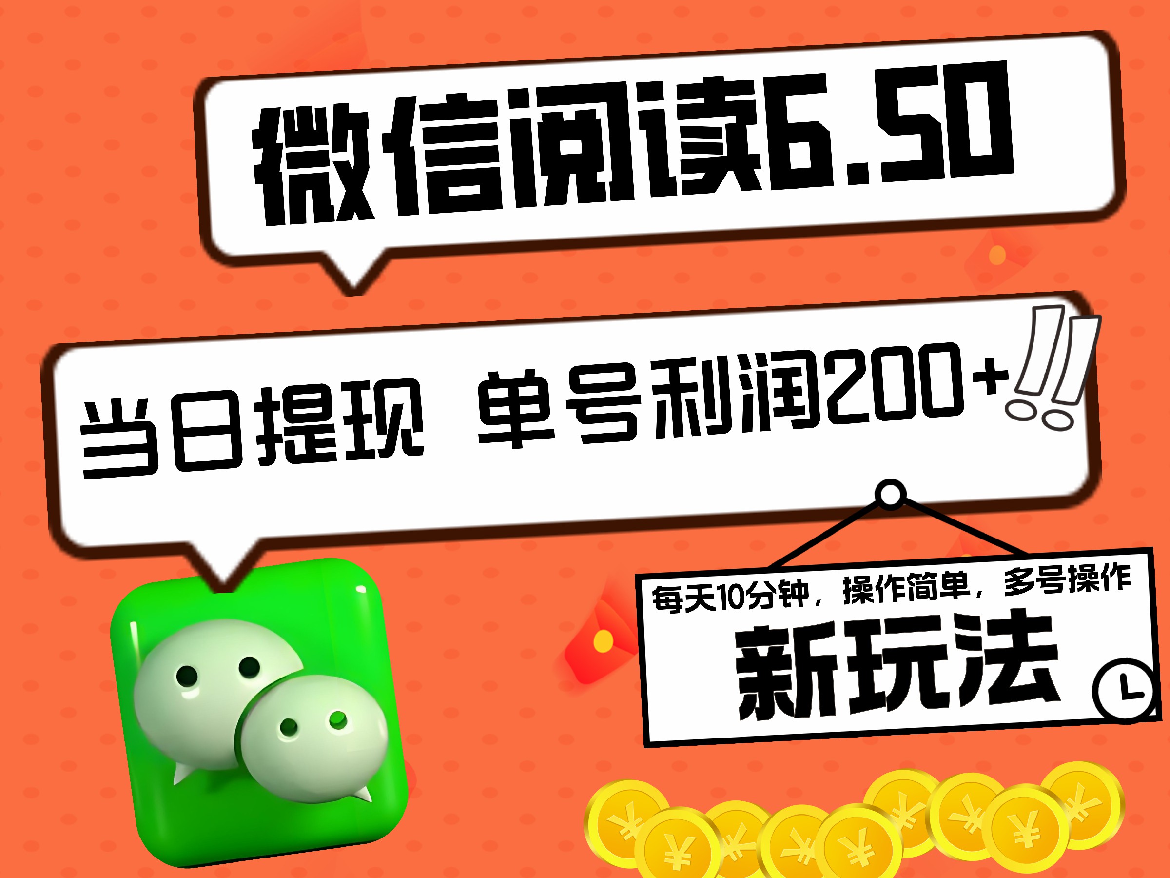 2024最新微信阅读6.50新玩法，5-10分钟 日利润200+，0成本当日提现，可矩阵多号操作-齐力副业