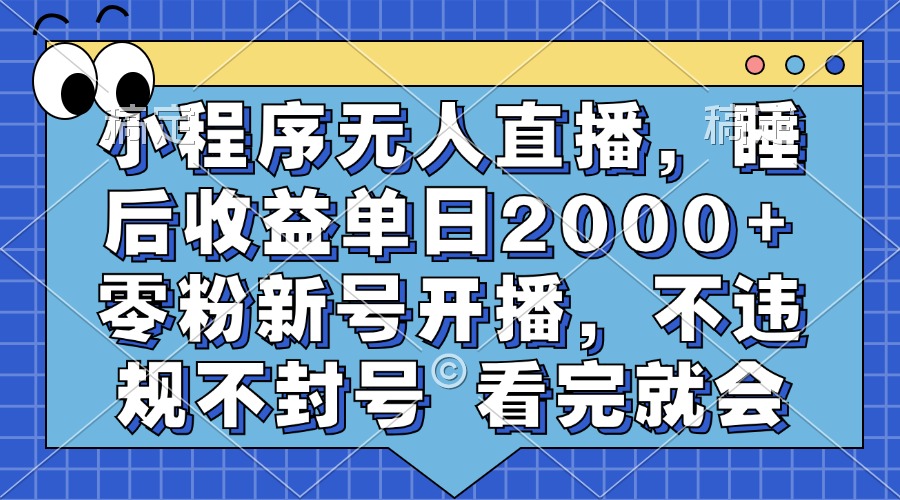 小程序无人直播，睡后收益单日2000+ 零粉新号开播，不违规不封号 看完就会-齐力副业