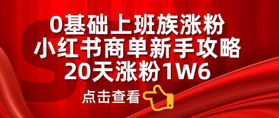 小红书商单新手攻略，20天涨粉1.6w，0基础上班族涨粉-齐力副业