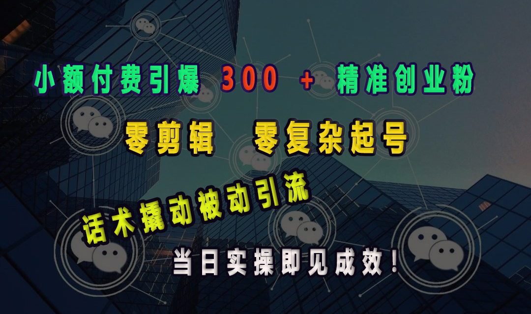 小额付费引爆 300 + 精准创业粉，零剪辑、零复杂起号，话术撬动被动引流，当日实操即见成效！-齐力副业