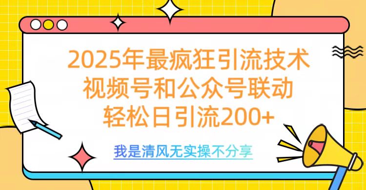 2025年最疯狂引流技术，视频号和公众号联动，轻松日引流200+-齐力副业