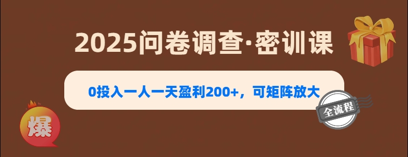 2025《问卷调查》0投入一人一天盈利200+，可矩阵放大-齐力副业