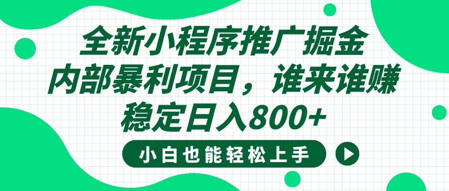 全新小程序推广掘金，内部暴利项目，小白轻松上手，稳定日入800+-齐力副业