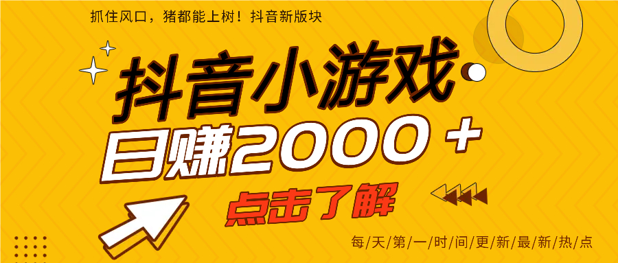 抖音小游戏，最新风口项目，亲测单游戏2000+感兴趣点击了解。-齐力副业