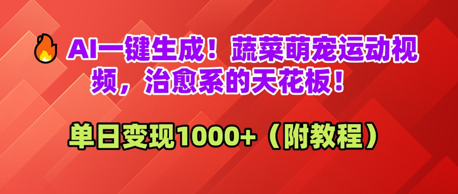 AI一键生成！蔬菜萌宠运动视频，治愈系的天花板！单日变现1000+（附教程）-齐力副业