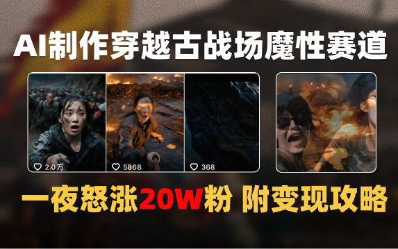 AI制作穿越古战场视频一夜涨粉20W保姆级教学（附AI变现指南）-齐力副业