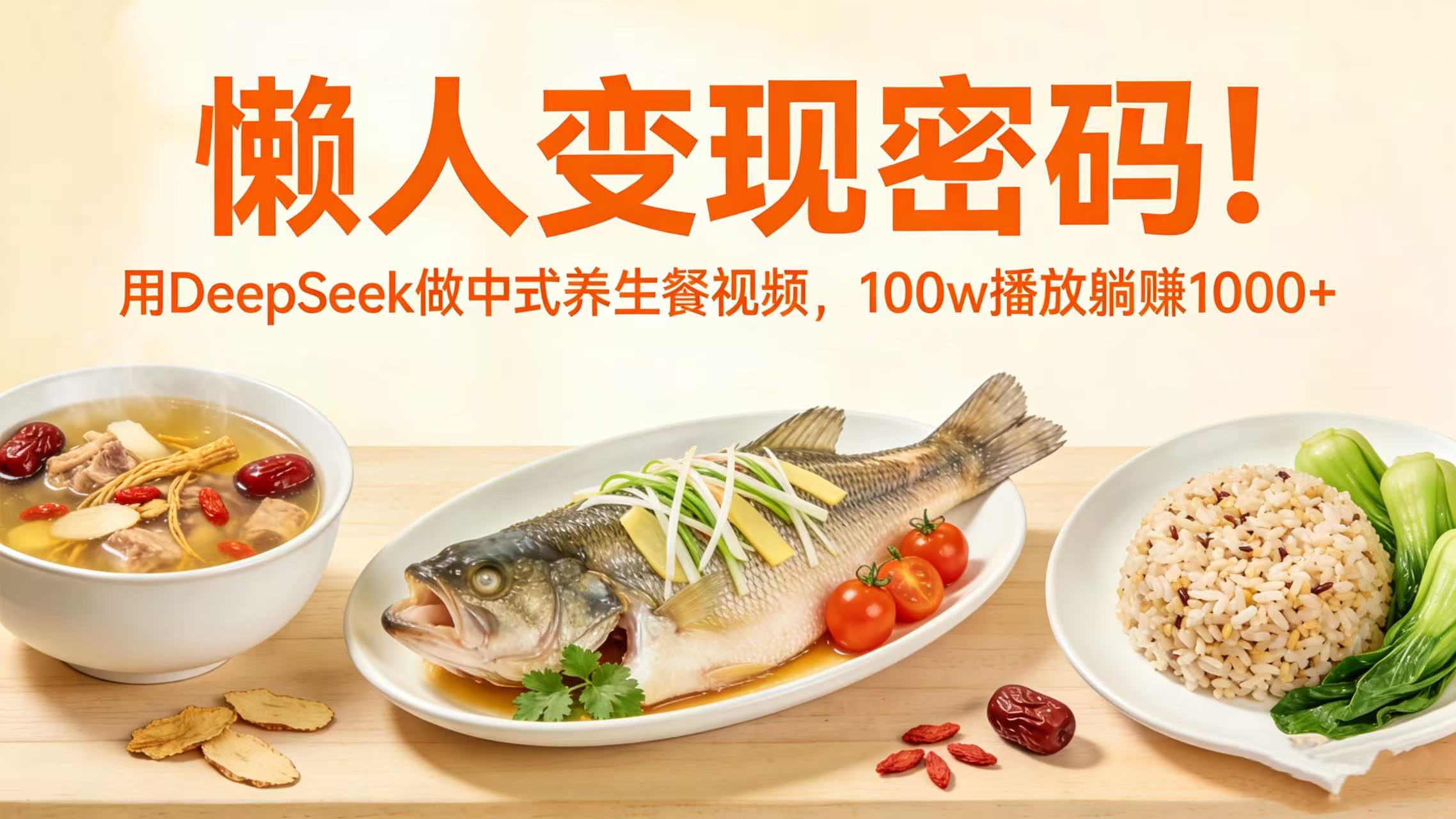 懒人变现密码！用 DeepSeek 做中式养生餐视频，100w 播放躺赚 1000+-齐力副业