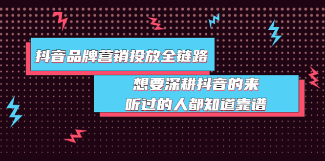 【副业项目4041期】抖音品牌营销投放全链路：想要深耕抖音的来，听过的人都知道靠谱-齐力副业