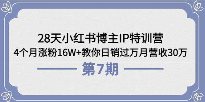 【副业项目4116期】28天小红书博主IP特训营《第6+7期》4个月涨粉16W+教你日销过万月营收30万-齐力副业
