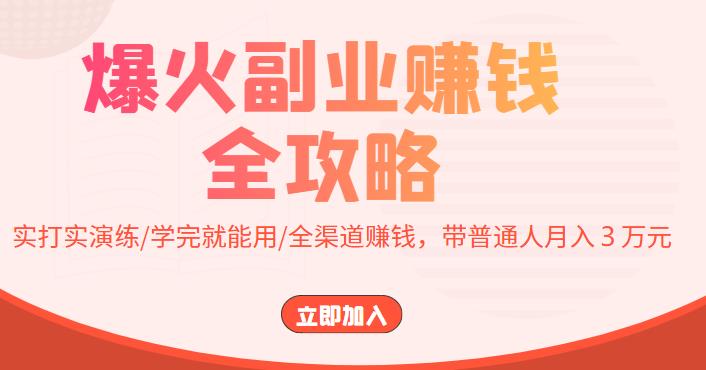 【副业项目4216期】爆火副业赚钱全攻略：实打实演练/学完就能用/全渠道赚钱，带普通人月入３万元-齐力副业