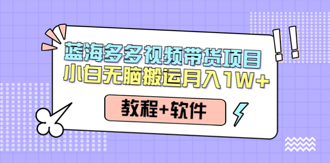 【副业项目4612期】人人都能操作的蓝海多多视频带货项目 小白无脑搬运月入10000+（教程+软件）-齐力副业