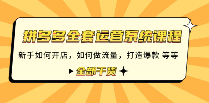 【副业项目4693期】拼多多全套运营系统课程：新手如何开店 如何做流量 打造爆款 等等 全部干货-齐力副业