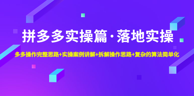 【副业项目5141期】拼多多实操篇·落地实操 完整思路+实操案例+拆解操作思路+复杂的算法简单化-齐力副业