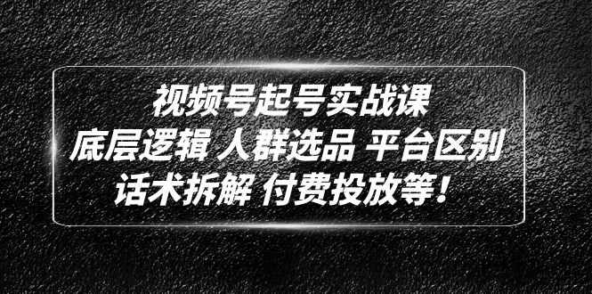 【副业项目5124期】视频号起号实战课：底层逻辑 人群选品 平台区别 话术拆解 付费投放等-齐力副业