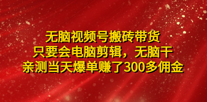 【副业项目5070期】无脑视频号搬砖带货，只要会电脑剪辑，无脑干，亲测当天爆单赚了300多佣金-齐力副业