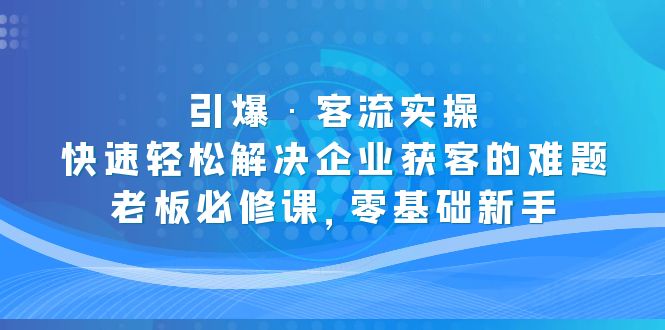 【副业项目5343期】引爆·客流实操：快速轻松解决企业获客的难题，老板必修课，零基础新手-齐力副业