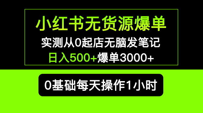【副业项目5585期】小红书无货源爆单 实测从0起店无脑发笔记 日入500+爆单3000+长期项目可多店-齐力副业