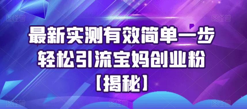 【副业项目6204期】最新实测有效简单一步轻松引流宝妈创业粉【揭秘】-齐力副业