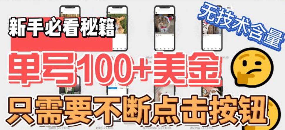 【副业项目6030期】最新无脑只需不断点击按钮，单号100美金暴利项目，可批量操作-齐力副业