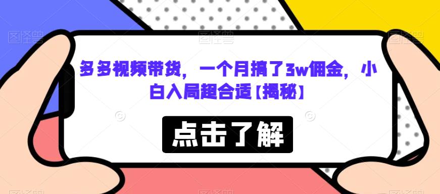 【副业项目6752期】多多视频带货，一个月搞了3w佣金，小白入局超合适【揭秘】-齐力副业