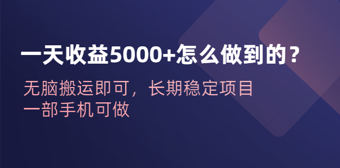 【副业项目6540期】一天收益5000+怎么做到的？无脑搬运即可，长期稳定项目，一部手机可做-齐力副业