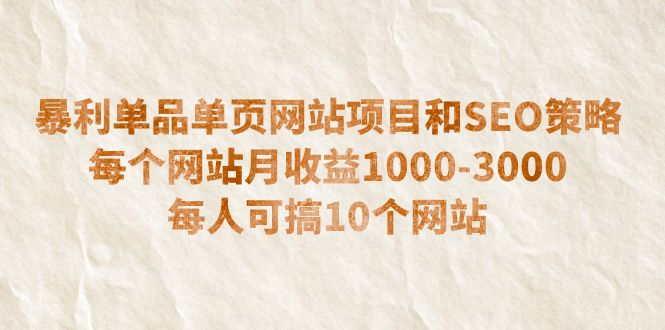 【副业项目6633期】暴利单品单页网站项目和SEO策略 每个网站月收益1000-3000 每人可搞10个-齐力副业