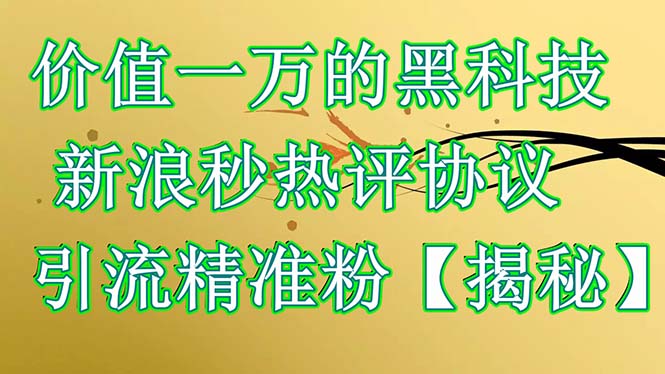 【副业项目6457期】价值一万的黑科技 新浪秒热评协议 引流精准粉【揭秘】-齐力副业
