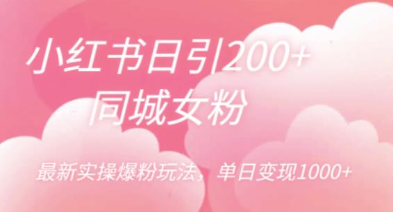 【副业项目6596期】小红书日引200+同城女粉，最新实操爆粉玩法，单日变现1000+-齐力副业