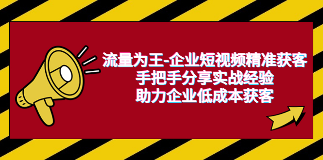 【副业项目6601期】流量为王-企业 短视频精准获客，手把手分享实战经验，助力企业低成本获客-齐力副业