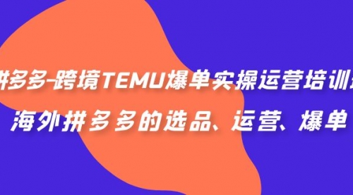 【副业项目7128期】拼多多-跨境TEMU爆单实操运营培训班，海外拼多多的选品、运营、爆单-齐力副业