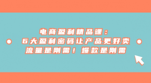 【副业项目7132期】电商盈利精品课：6大盈利，密码让产品更好卖，流量是刚需-齐力副业