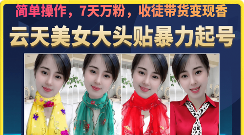 【副业项目7149期】美女大头贴暴力起号教学，简单操作，7天万粉-齐力副业