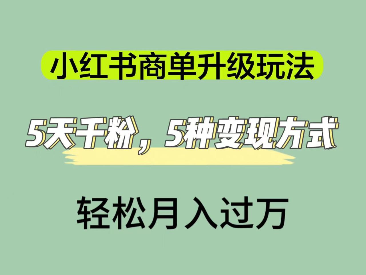 【副业项目7497期】小红书商单升级玩法，5天千粉，5种变现渠道，轻松月入1万+-齐力副业