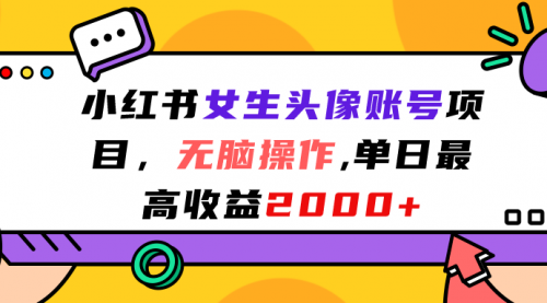 【副业项目7177期】小红书女生头像账号项目，单日最高2000+-齐力副业