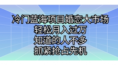 【副业项目7246期】冷门蓝海项目婚恋大市场，轻松月入过万-齐力副业