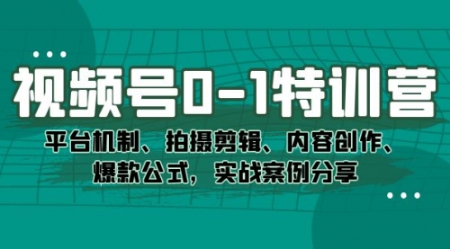 【副业项目7596期】视频号0-1特训营：平台机制、拍摄剪辑、内容创作、爆款公式，实战案例分享-齐力副业