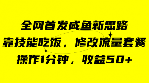 【副业项目7720期】咸鱼冷门新玩法，靠“技能吃饭”，修改流量套餐，操作1分钟，收益50+-齐力副业