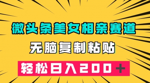 【副业项目7873期】微头条冷门美女相亲赛道，无脑复制粘贴，轻松日入200-齐力副业