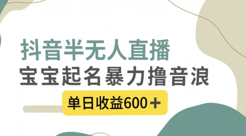 【副业项目8385期】抖音半无人直播，宝宝起名，暴力撸音浪，单日收益600+-齐力副业