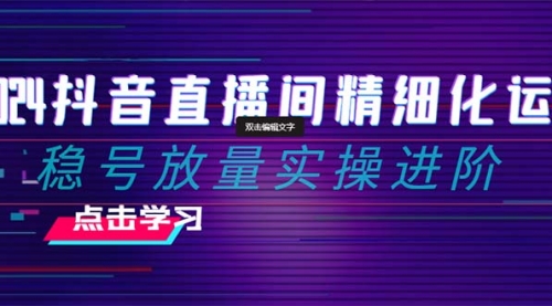 【副业项目8447期】2024抖音直播间精细化运营：稳号放量实操进阶-齐力副业
