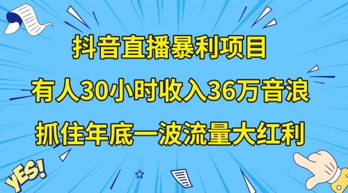 【副业项目8538期】抖音直播暴利项目，有人30小时收入36万音浪-齐力副业