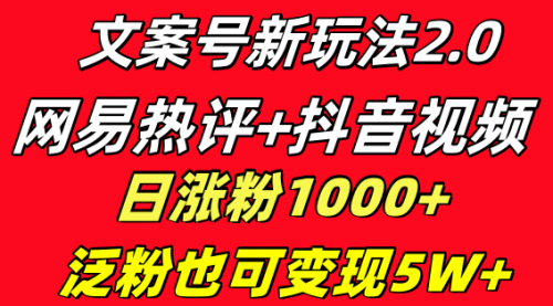 【副业项目8628期】文案号新玩法 网易热评+抖音文案 一天涨粉1000+-齐力副业