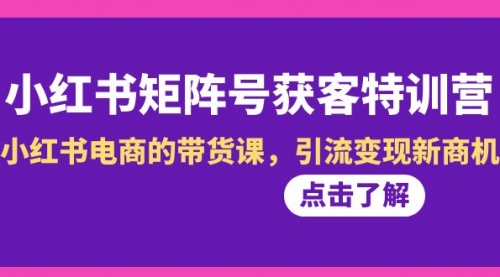 【副业8962期】小红书-矩阵号获客特训营-第10期，小红书电商的带货课，引流变现新商机-齐力副业
