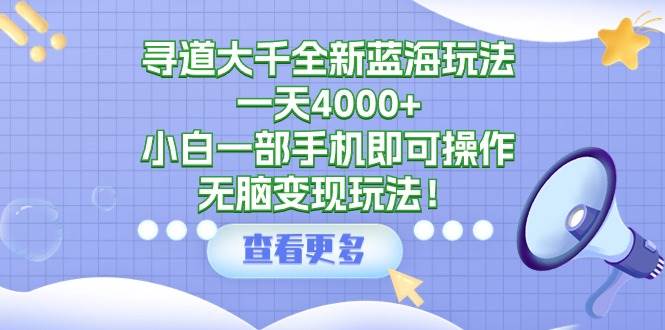 寻道大千全新蓝海玩法，一天4000+，小白一部手机即可操作，无脑变现玩法！-齐力副业