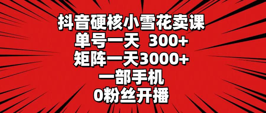抖音硬核小雪花卖课，单号一天300+，矩阵一天3000+，一部手机0粉丝开播-齐力副业