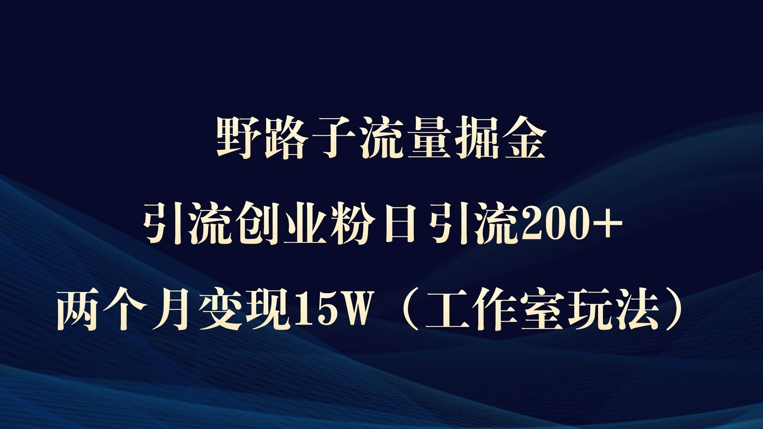 野路子流量掘金，引流创业粉日引流200+，两个月变现15W（工作室玩法））-齐力副业