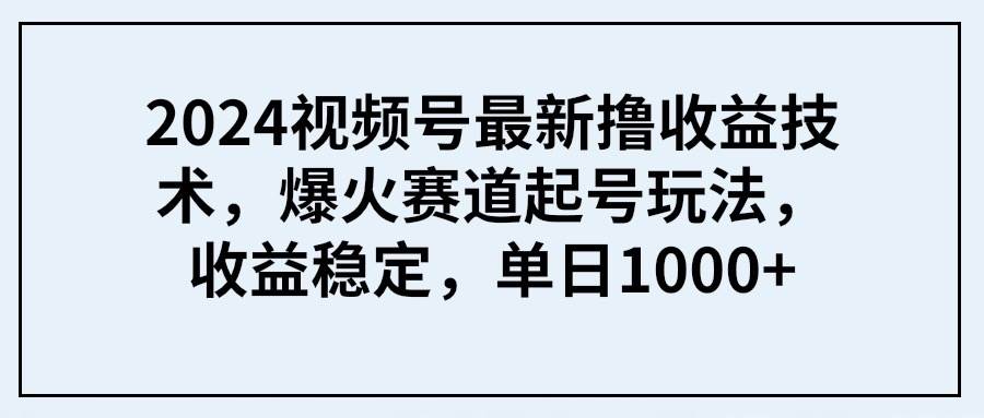 2024视频号最新撸收益技术，爆火赛道起号玩法，收益稳定，单日1000+-齐力副业