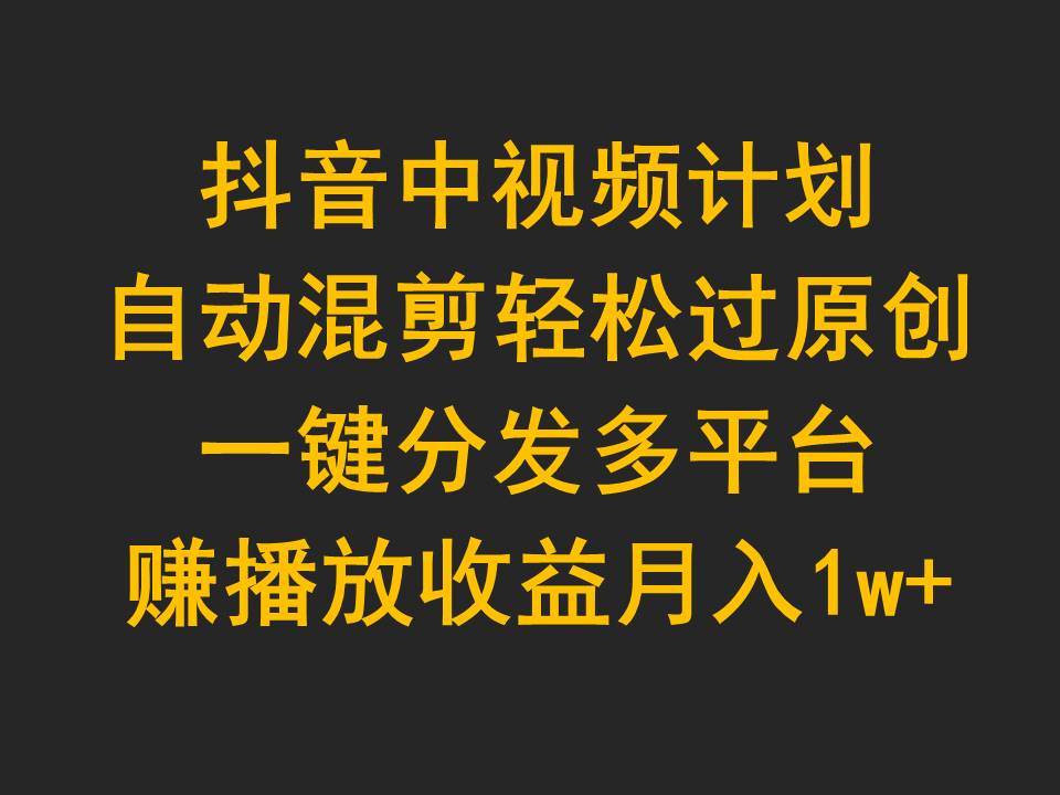 抖音中视频计划，自动混剪轻松过原创，一键分发多平台赚播放收益，月入1w+-齐力副业
