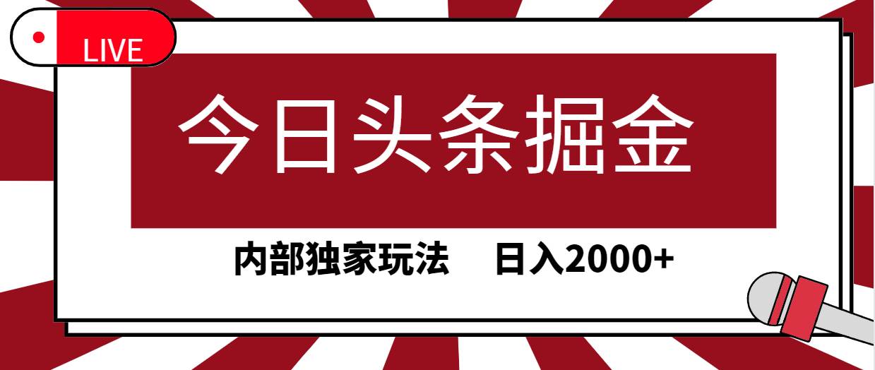 今日头条掘金，30秒一篇文章，内部独家玩法，日入2000+-齐力副业